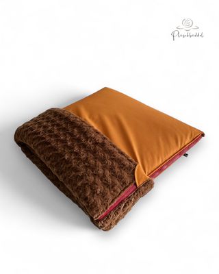 PLÜSCHBÜDDEL CLASSIC // Outdoorgewebe Honig mit Rosenplüsch Toffee + Reißverschluss Bordeaux // SOFORTKAUF