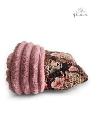 PLÜSCHBÜDDEL LUXUS OUTDOOR //  Grösse M ca. 95x65 cm // Softshell Special Jaguar + Bubbles Altrosa // SOFORTKAUF