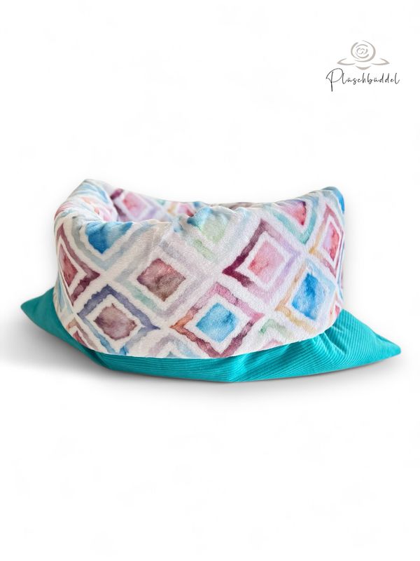 PLÜSCHBÜDDEL LUXUS INDOOR //  Grösse M ca. 95x65 cm // Cord  Aqua mit Juwelen Pastell // SOFORTKAUF