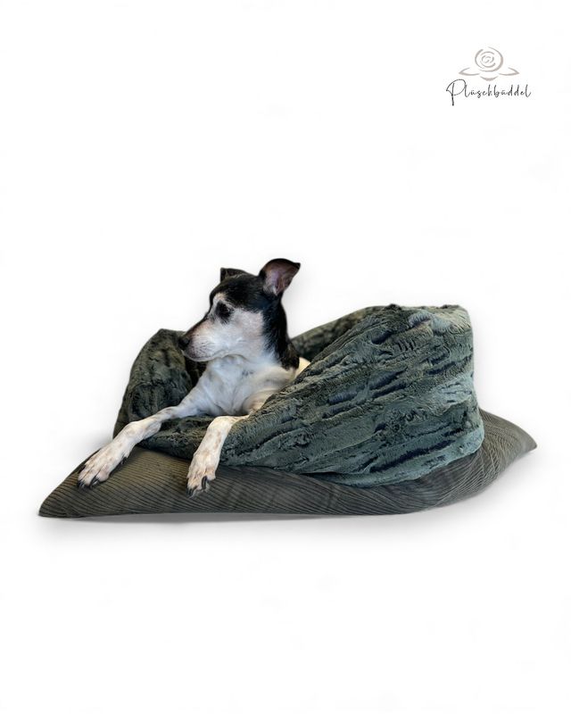 PLÜSCHBÜDDEL PREMIUM INDOOR //  Grösse M ca. 95x65 cm // Cord Khakiolive mit Mountainfuchs Loden // SOFORTKAUF