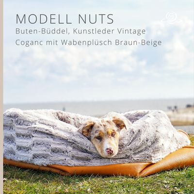 MODELL NUTS  // Kunstleder Cognac Vintage + Wabenplüsch Braun-Beige + optional mit Reißverschluss