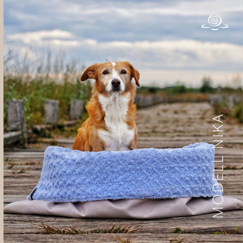 MODELL NIKA  // Kunstleder Platin Vintage + Plüsch Hellblau + optional mit Reißverschluss