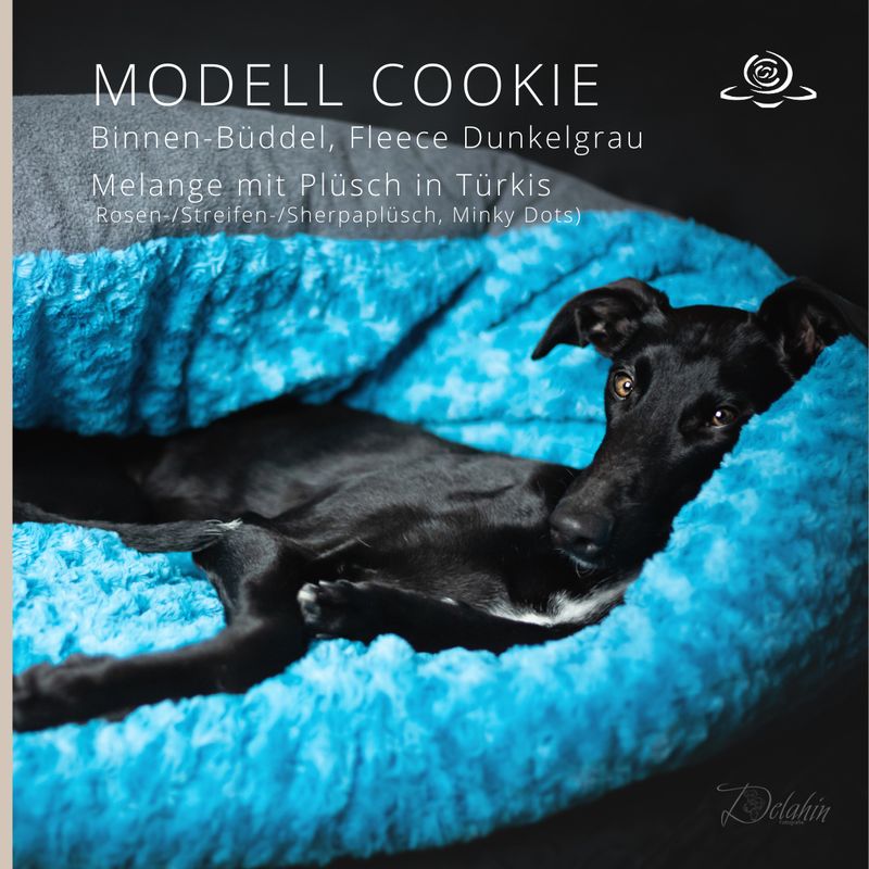 MODELL COOKIE // Baumwollfleece Dunkelgrau Melange + Plüsch in Türkis + optional mit Reißverschluss