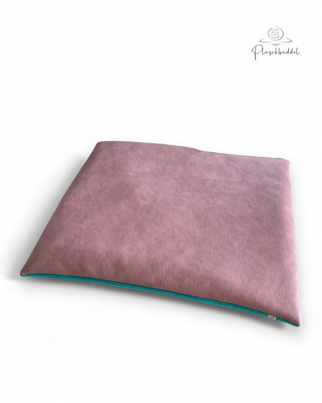 BODENPOFA PREMIUM // ca. 55x63 cm  // Kunstleder Rosé Büffel + Cord Aqua // Babymatte Hundeboxen Autorückbank Reisen // ohne Anti-Rutsch