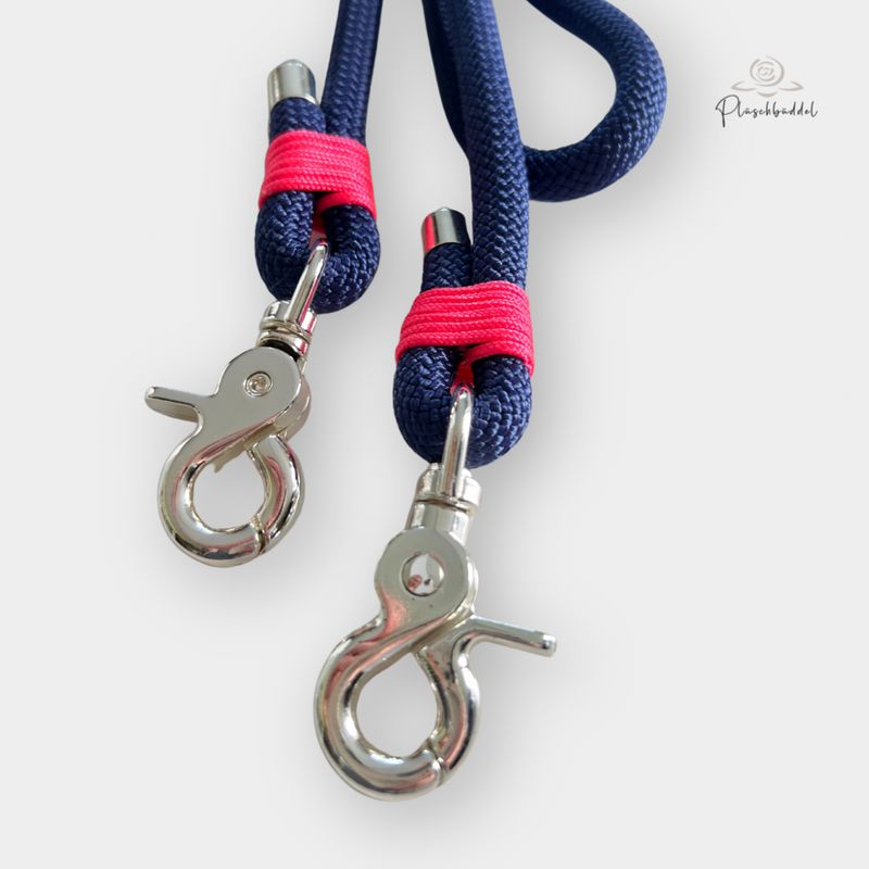 TRAGEGURT FÜR BÜDDEL BIS GRÖSSE M // 2,6 Meter // PPM-Seil Marine mit Takelung Salmon Rosé, Karabiner Silber
