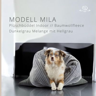 MODELL MILA // Baumwollfleece Dunkelgrau Melange + Streifenplüsch Hellgrau + optional mit Reißverschluss