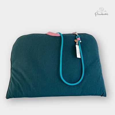 DOGGO in Grösse XL ca. 70x95 cm // Softshell Petrolmelange + Kunstfell Flamingo + Reissverschluss Rosa // Hundematte TO GO // mit D-Ringen und Handschlaufe // ohne Tragegurt