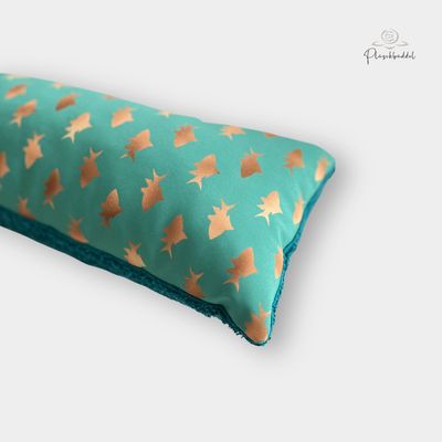 MINI-KISSEN // ca. 20x40 cm // Softshell Goldene Haie mit Frottée Petrol // SOFORTKAUF 