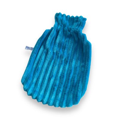 Bezug für Wärmflaschen 2 Liter // Streifenplüsch Türkis mit Fleece Dunkelgrau Melange // Einheitsgröße
