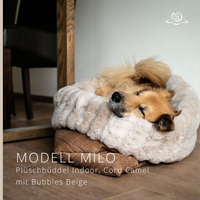 MODELL MILO // Cord Camel + Kunstfell Bubbles Beige + optional mit Reißverschluss