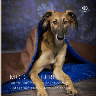 MODELL ELRIK // Kunstleder Mahagoni Vintage mit Minky Dots Königsblau + optional mit Reißverschluss