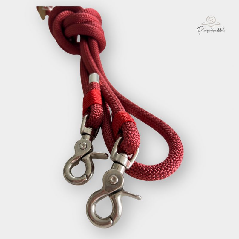 TRAGEGURT FÜR BÜDDEL BIS GRÖSSE M // 2,6 Meter // PPM-Seil Copper Red mit Takelung Poppy Röt, Karabiner Silber