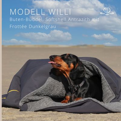 MODELL WILLI  // Softshell Anthrazit + Frottée Dunkelgrau o. Plüsch Graphit + optional mit Reißverschluss in Gelb