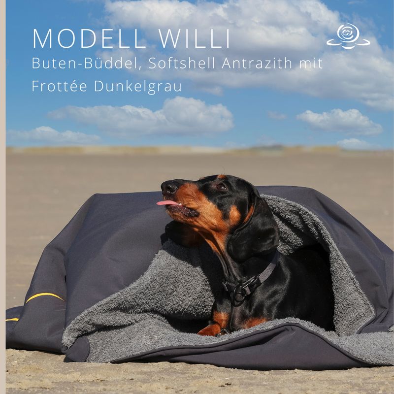 MODELL WILLI  // Softshell Anthrazit + Frottée Dunkelgrau o. Plüsch Graphit + optional mit Reißverschluss in Gelb