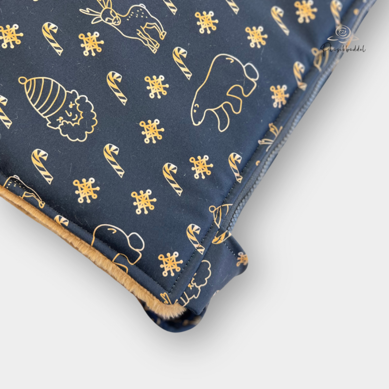 HUNDESCHLAFSACK OUTDOOR &amp; INDOOR PREMIUM // Größe M ca. 95x70 cm // Softshell Goldene  Weihnachten + ´Rippen Toffee + Reißverschluss Schwarz