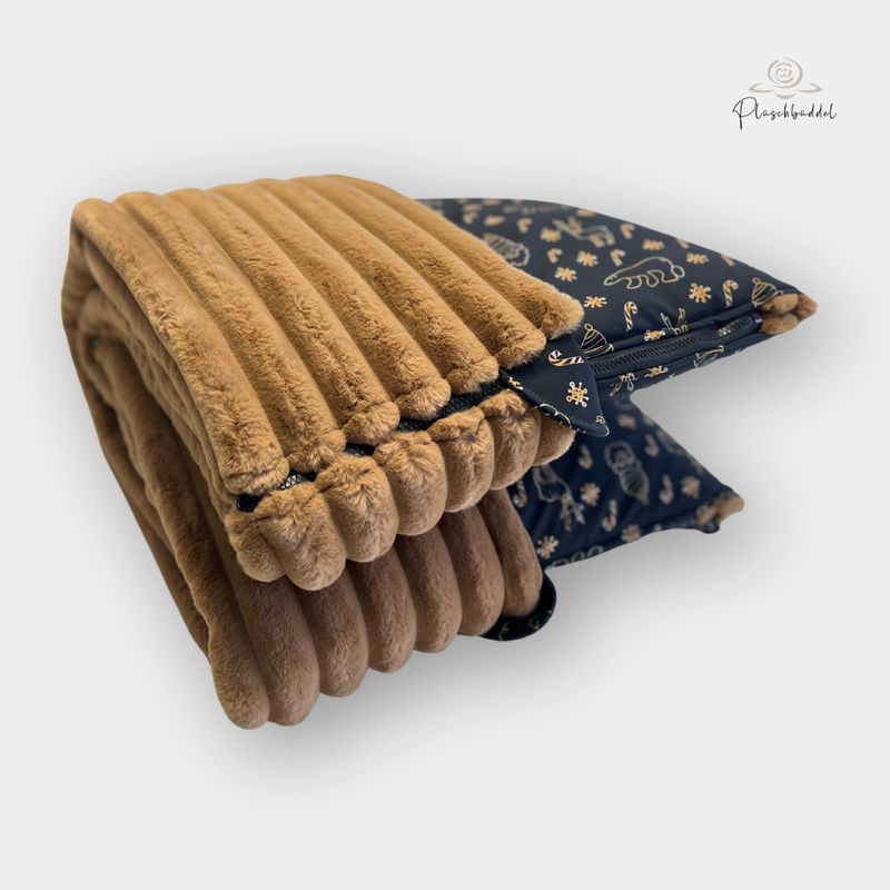 HUNDESCHLAFSACK OUTDOOR &amp; INDOOR PREMIUM // Größe M ca. 95x70 cm // Softshell Goldene  Weihnachten + ´Rippen Toffee + Reißverschluss Schwarz