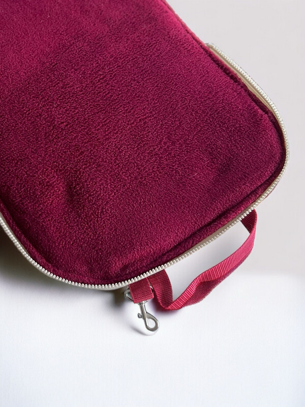 POPOPOFA // Sitzfläche ca. 27x50 cm // Kunstleder Büffel Beigegreige mit Fleece Bordeaux / Sitzkissen to go