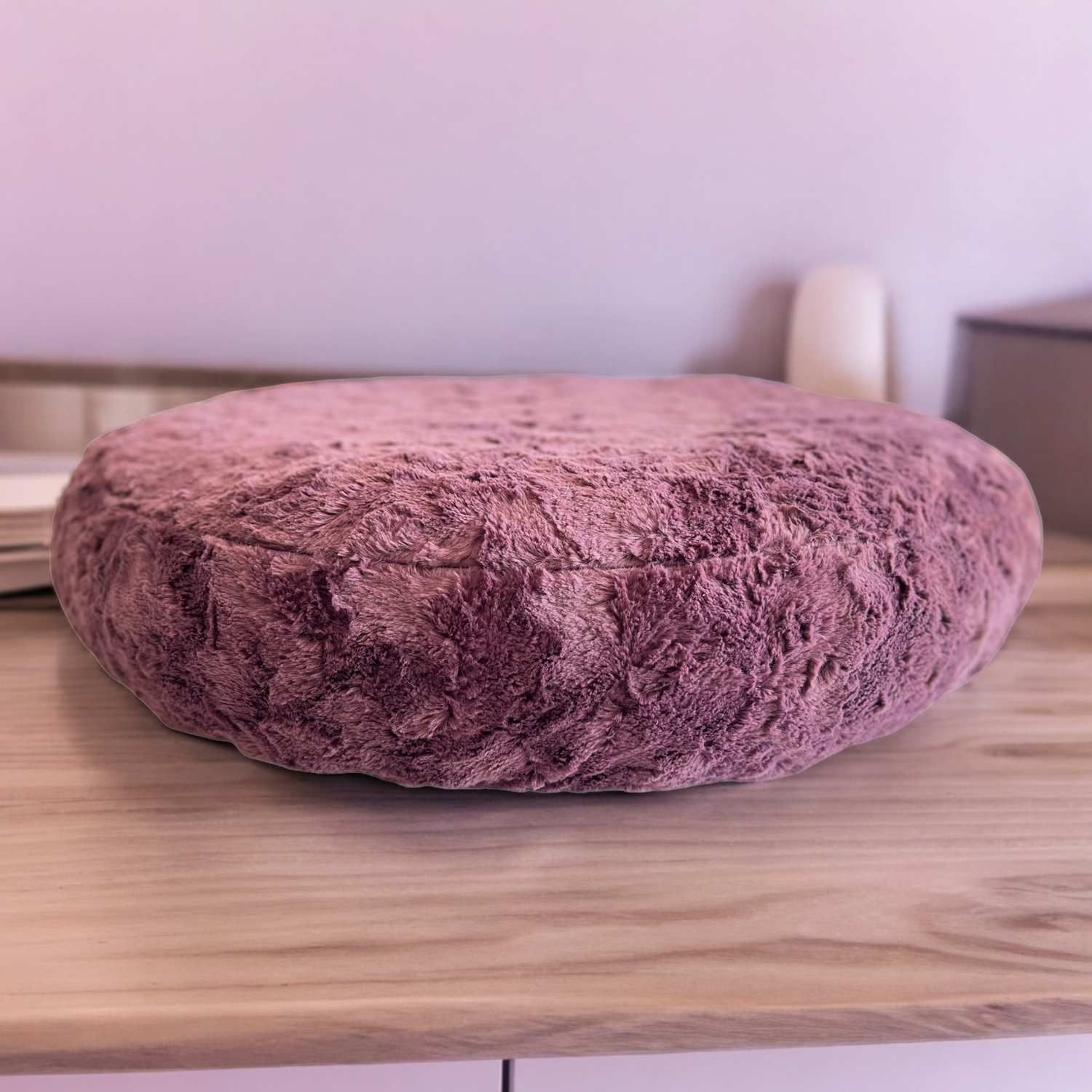 Spannbettbezug für Flocke Hundebett SOFORTKAUF // 90er Durchmesser // Welle Pflaume – Waschbarer, passgenauer Ersatzbezug für runde Hundebetten  // Spannbezug