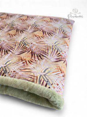 PLÜSCHBÜDDEL OUTDOOR PREMIUM // Größe XL ca. 145x65 cm // Softshell Palmenblätter + Kunstfell Eykalyptus // SOFORTKAUF