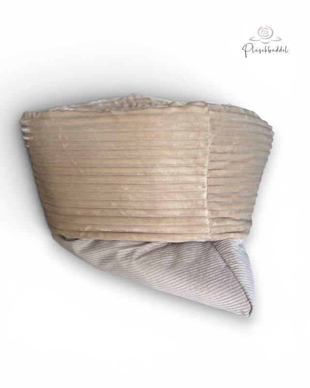 HUNDESCHLAFSACK INDOOR CLASSIC // Cord Beige mit Streifenplüsch Beige // Quadrat ca. 70x70 cm für kleinere Hunde // versandfertig auf Lager