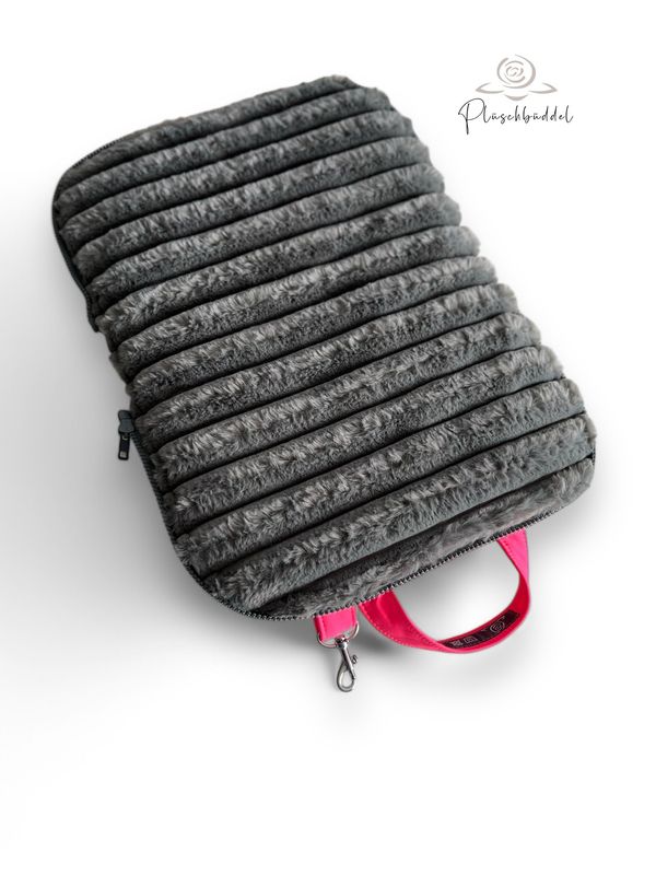 POPOPOFA // Sitzfläche ca. 30x50 cm // Softshell Neonpink mit Rippen Marmorgraphit // Sitzkissen zum Zusammenklappen