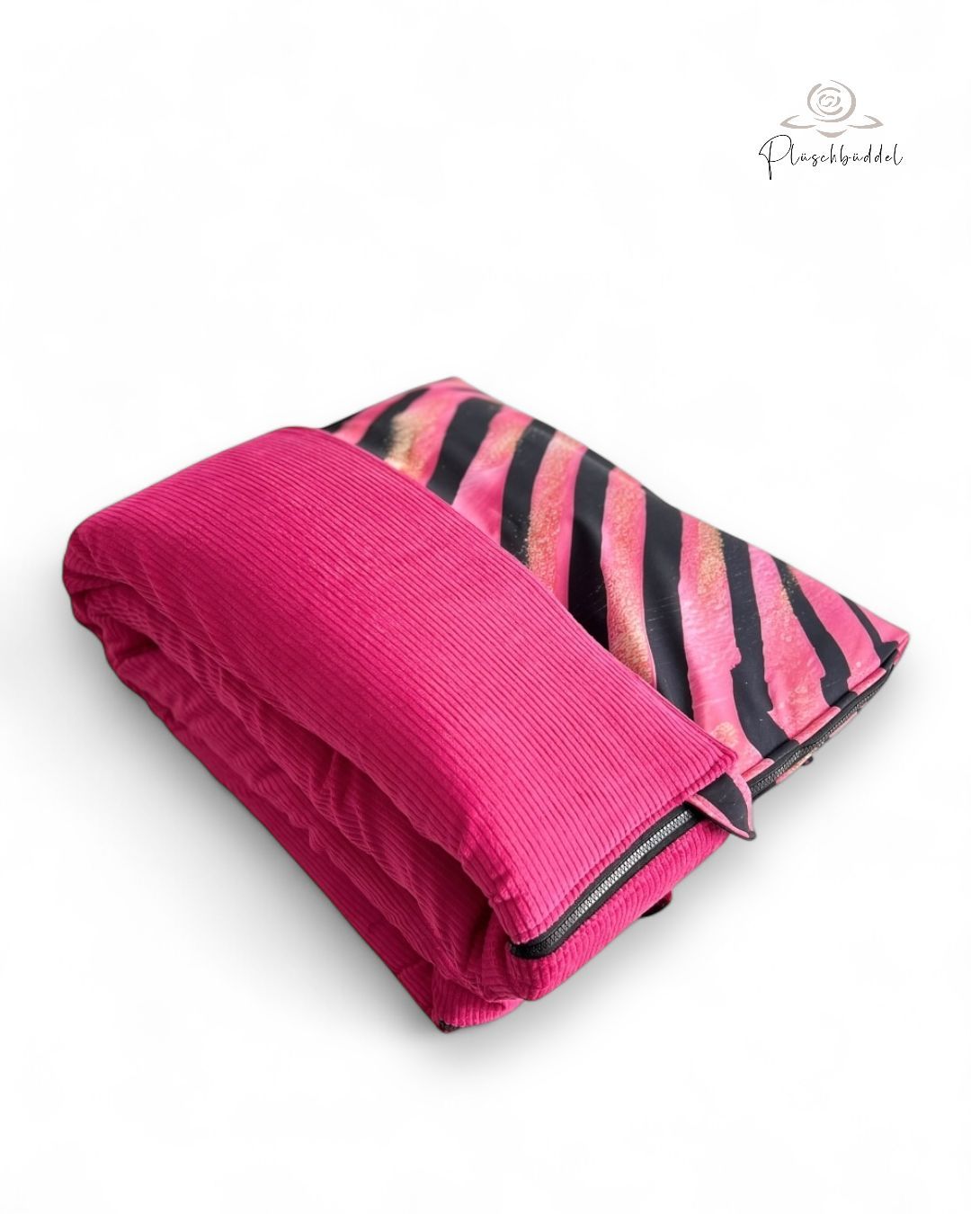 HUNDESCHLAFSACK OUTDOOR &amp; INDOOR LUXUS // Grössöe L ca. 120x65 cm // Softshell Special Pink Zebra + Cord Pink + Reißverschluss Schwarz