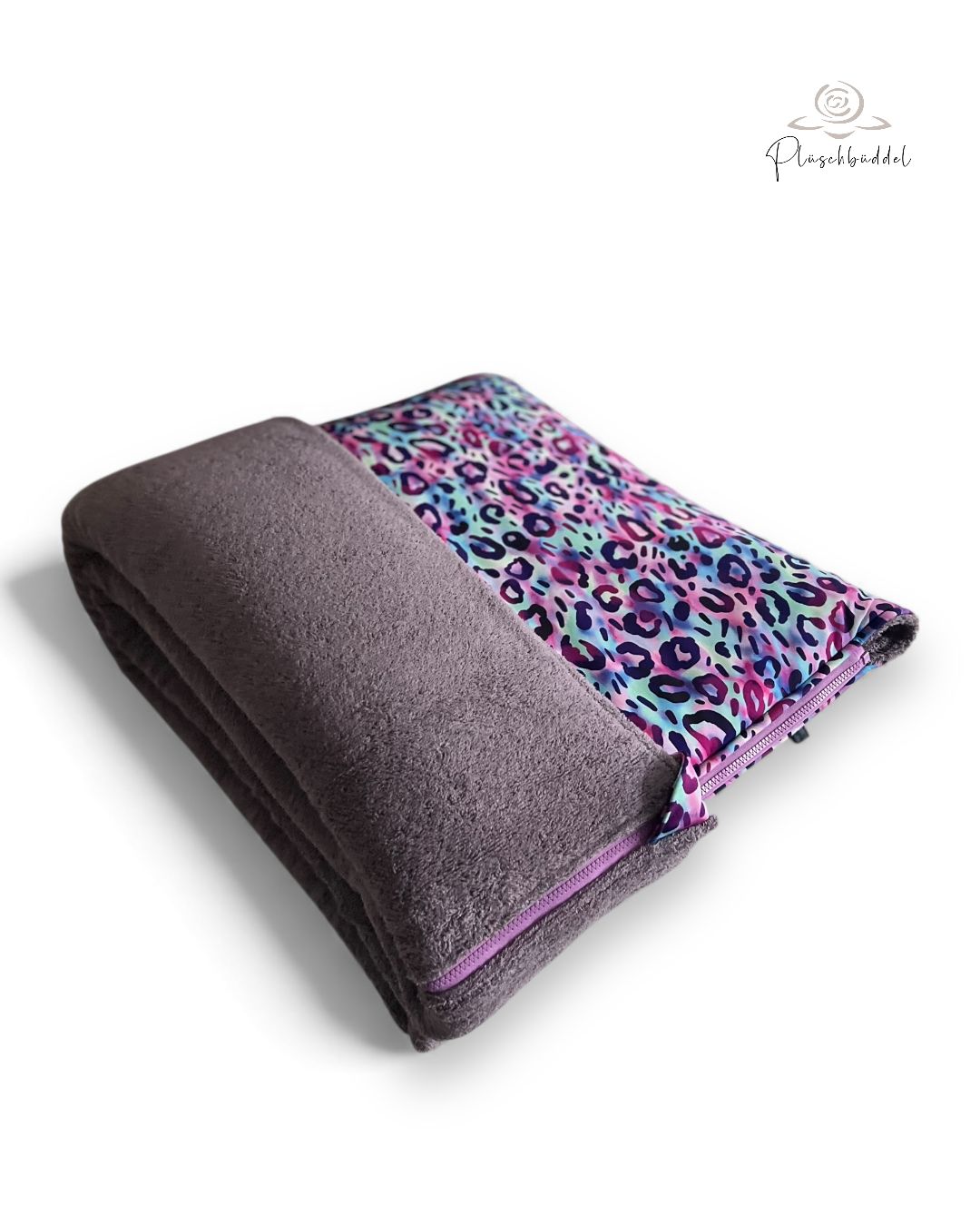 HUNDESCHLAFSACK OUTDOOR &amp; INDOOR CLASSIC // Softshell Tierprint Purpleblue + Frottée Mauve + Reißverschluss Flieder//