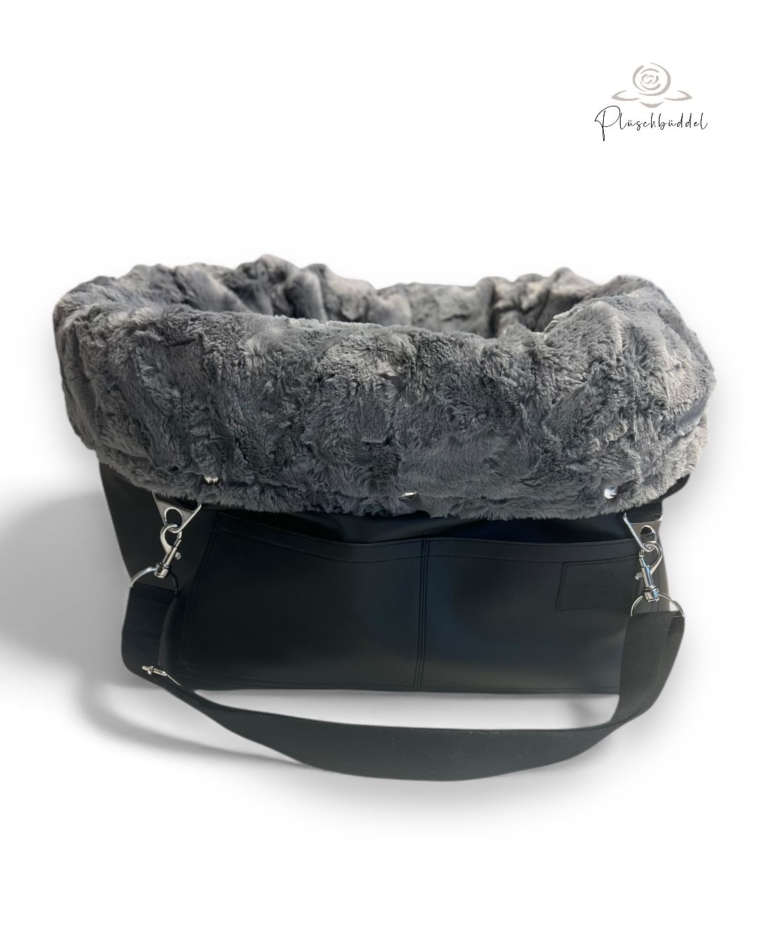 BÜDDELBAG SOFORTKAUF PREMIUM // Grösse  Quadrat TYP B // Kunstleder Schwarz mit Wechsel-Inlet Welle Graphit mit Tragegurt in Schwarz