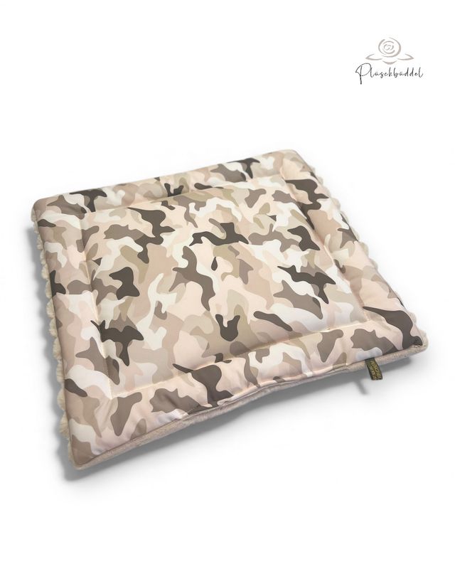 SITZKISSEN KLEINE MATTE PREMIUM // ca. 46x51 cm  // Softshell Special Camoufalge Braunbeige mit Rippen Champagner