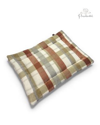 SITZKISSEN KLEINE MATTE // ca. 37x49 cm  // Kunstleder Cognac Vintage mit urigem Karo Rost-Ecru