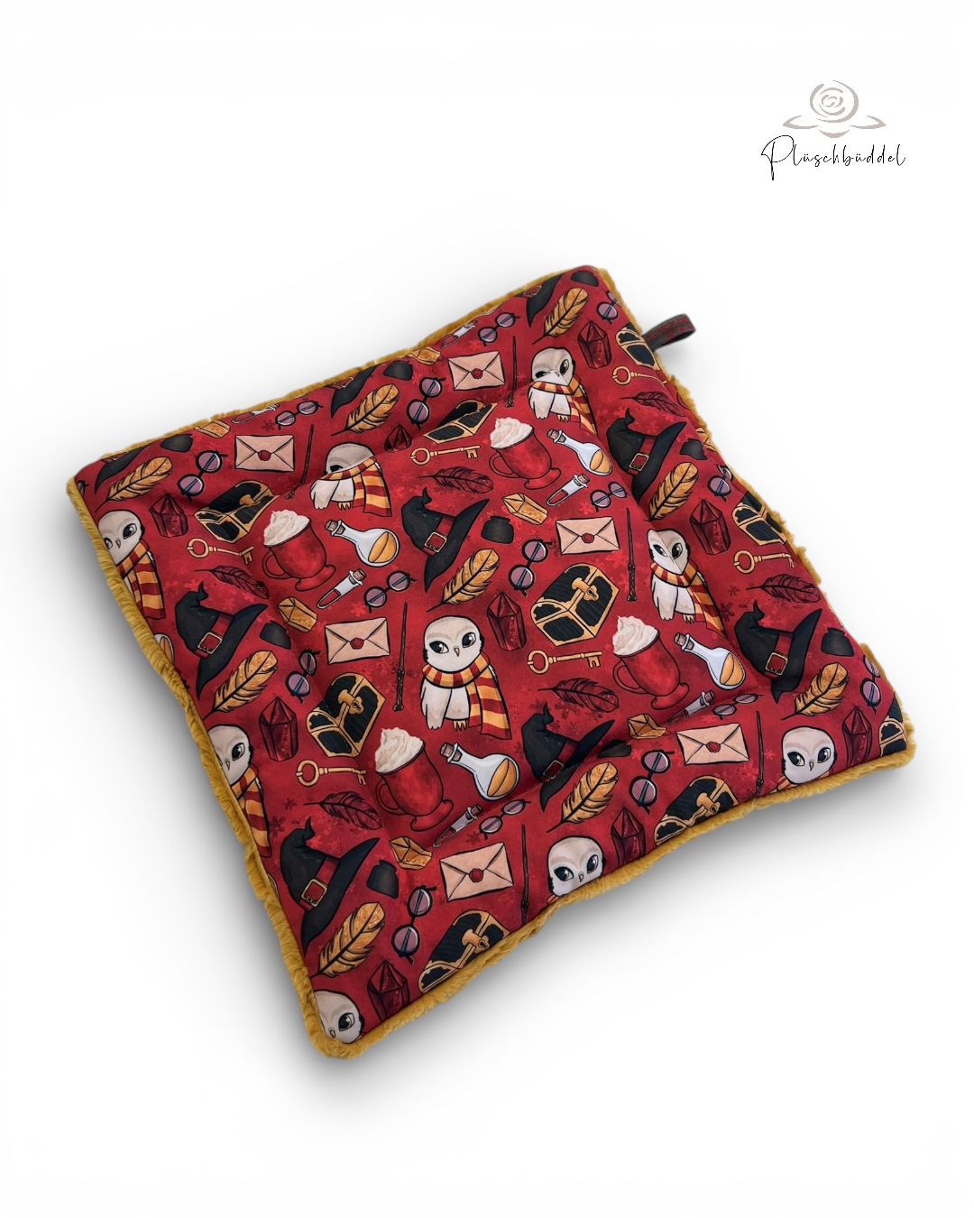 SITZKISSEN KLEINE MATTE // ca. 36x36 cm  // Softshell Harry Potter mit Kunstfell Hife Golden