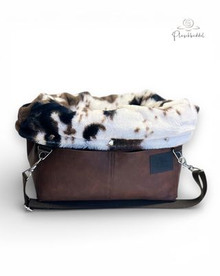 BÜDDELBAG SOFORTKAUF PREMIUM // Grösse S TYP B // Kunstleder Mahagoni Vintage mit Wechsel-Inlet Pony mit Tragegurt in Dunkelbraun