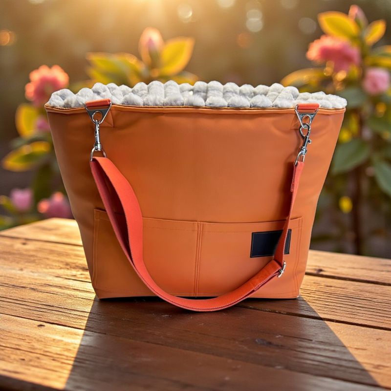 BÜDDELBAG SOFORTKAUF PREMIUM // Grösse S TYP B // Kunstleder Orange mit Wechsel-Inlet Rippen Hellgrau mit Tragegurt in Orange BÜDDELBAG SOFORTKAUF PREMIUM // Grösse S TYP B // Kunstleder Orange mit Wechsel-Inlet Rippen Hellgrau mit Tragegurt in Orange