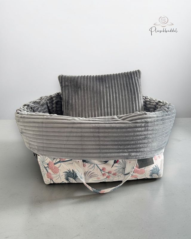 HOMYBAG PREMIUM SOFORTKAUF // Grösse M // Softshell Japanese Garden mit Streifenplüsch Graphit 