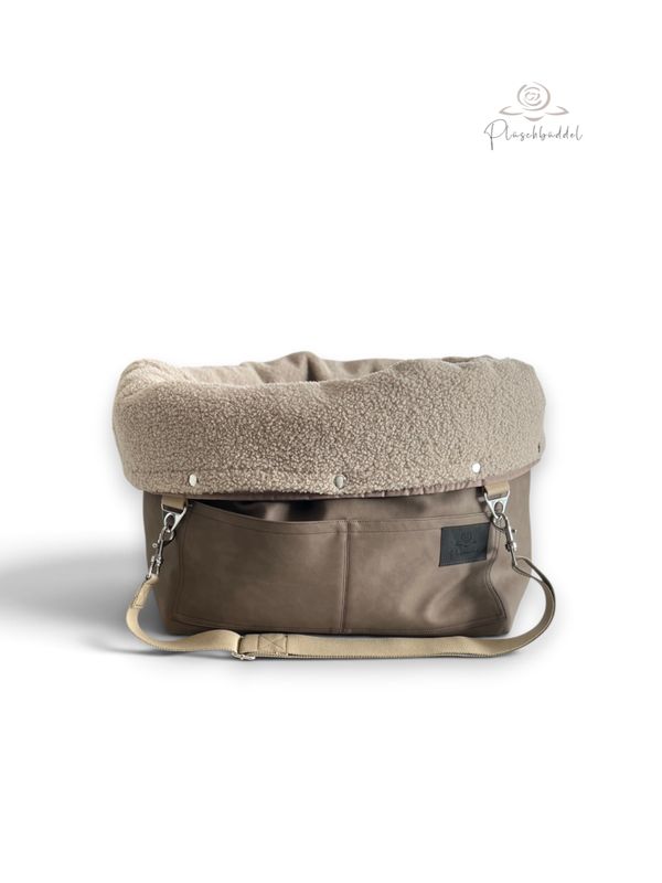 BÜDDELBAG CLASSIC SOFORTKAUF // Grösse Quadrat // Kunstleder Taupe Vintage mit Wechsel-Inlet Teddy Beigesand mit Tragegurt in Beige // TYP B BÜDDELBAG CLASSIC SOFORTKAUF // Grösse Quadrat // Kunstleder Taupe Vintage mit Wechsel-Inlet Teddy Beigesand mit Tragegurt in Beige // TYP B