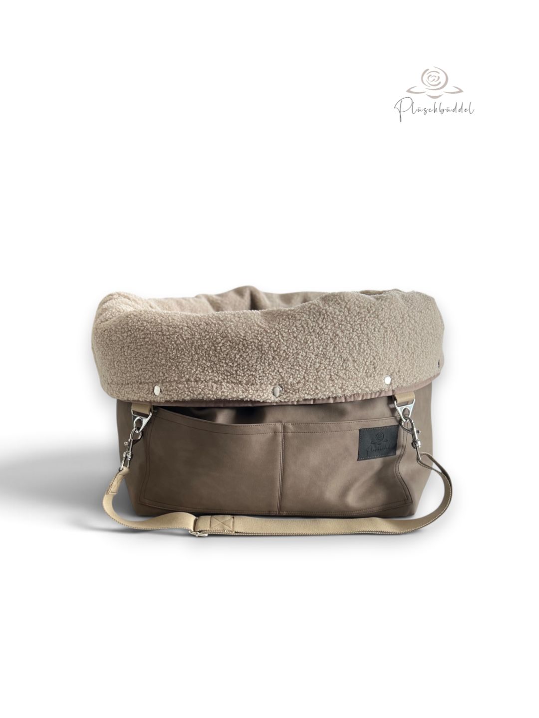 BÜDDELBAG CLASSIC SOFORTKAUF // Grösse  Quadrat // Kunstleder Taupe Vintage mit Wechsel-Inlet Teddy Beigesand mit Tragegurt in Beige // TYP B