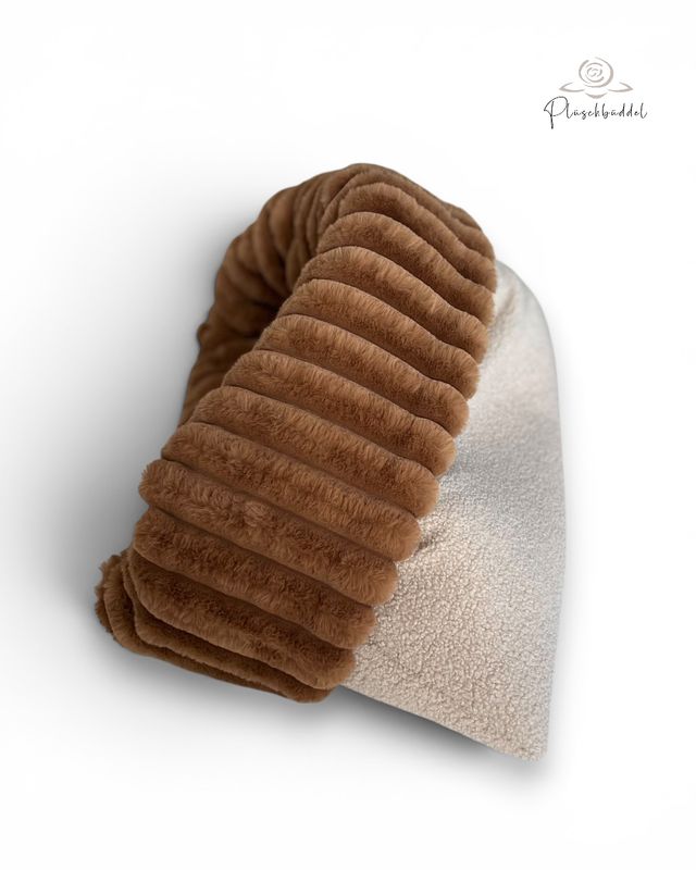 HUNDESCHLFASACK INDOOR PREMIUM// Teddy Beige/Sand mit Rippen Toffee // Grösse S ca. 65x45 cm // SOFORTKAUF