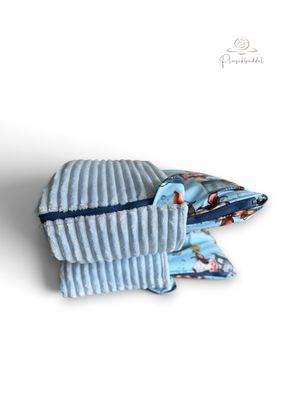 HUNDESCHLAFSACK OUTDOOR &amp; INDOOR LUXUS  Softshell Special Moo im Eimer mit Streifenplüsch Hellblau + Reißverschluss Marine // Größe M ca. 95x65 cm //