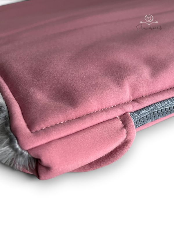HUNDESCHLAFSACK OUTDOOR & INDOOR CLASSIC // Softshell Altrosa mit Welle Graphit + Reißverschluss Graphit// Größe 95x70 cm