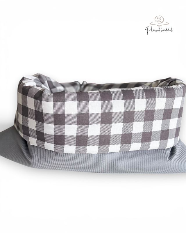HUNDESCHLAFSACK INDOOR CLASSIC // Cord Grau mit Canvas (Baumwolle) Karo grau // Grösse M ca. 95x65 cm