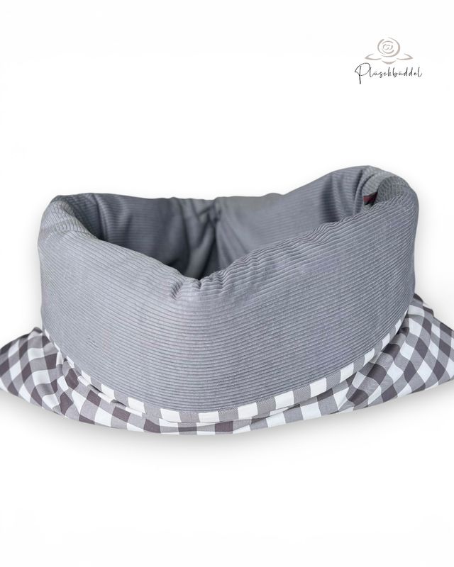 HUNDESCHLAFSACK INDOOR CLASSIC // Cord Grau mit Canvas (Baumwolle) Karo grau // Grösse M ca. 95x65 cm