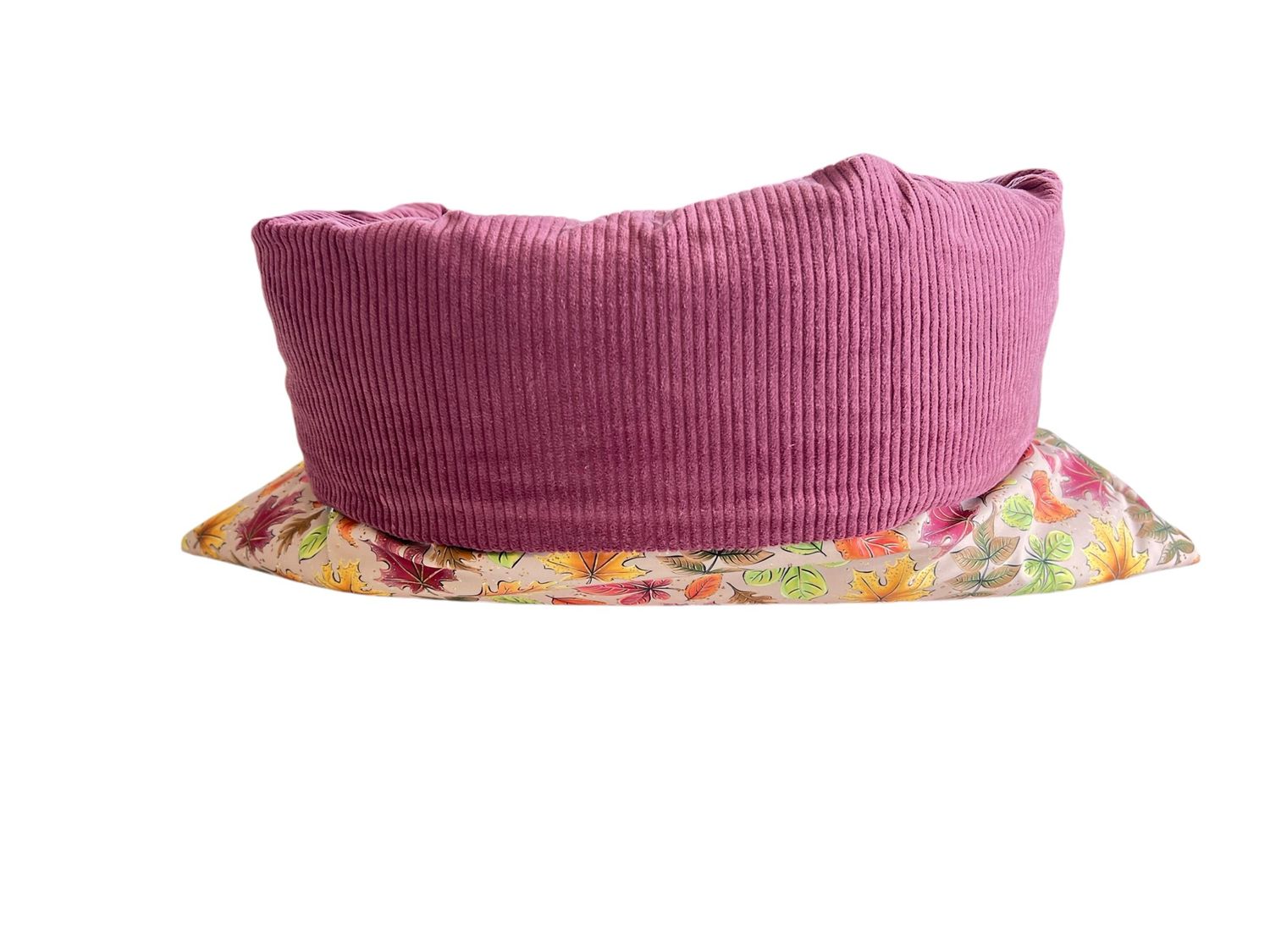 HUNDESCHLFASACK OUTDOOR &amp; INDOOR PREMIUM // Softshell Herbstblätter + Cord Aubergine // Grösse S ca. 65x45 cm // SOFORTKAUF