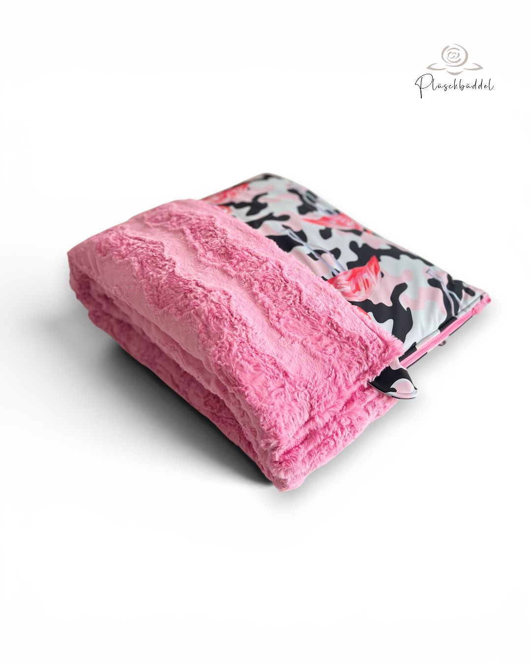 HUNDESCHLAFSACK OUTDOOR &amp; INDOOR PREMIUM // Softshell Flamingocamou Rosa + Gletscher Hot Pink + Reißverschluss Candyrosa //