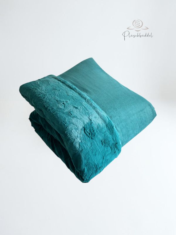 HUNDESCHLAF'SACK INDOOR PREMIUM // GRÖSSE L ca. 120x70 cm // Cord Petrol mit Kunstfell Hide Lagune // SOFORTKAUF