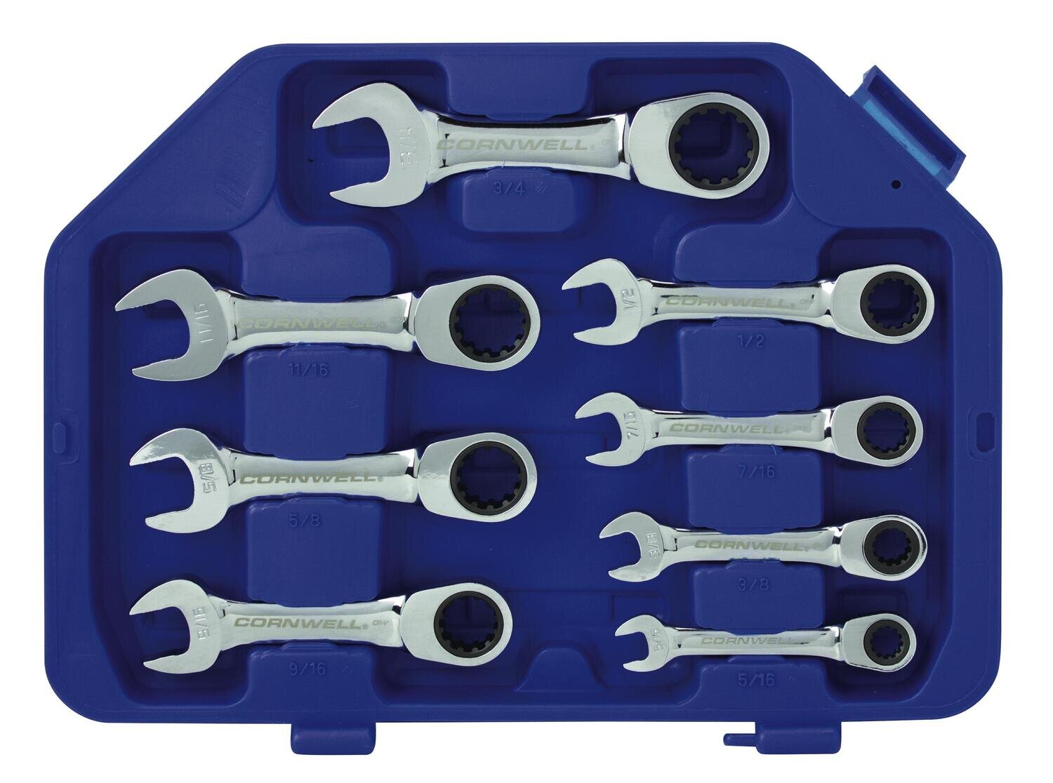 CRW8SSA 8 Piece SAE Ratcheting Combination Stubby Box Wrench Set