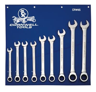 CRW9S - 9 Piece 72-Tooth SAE Ratcheting Combination Wrench Set