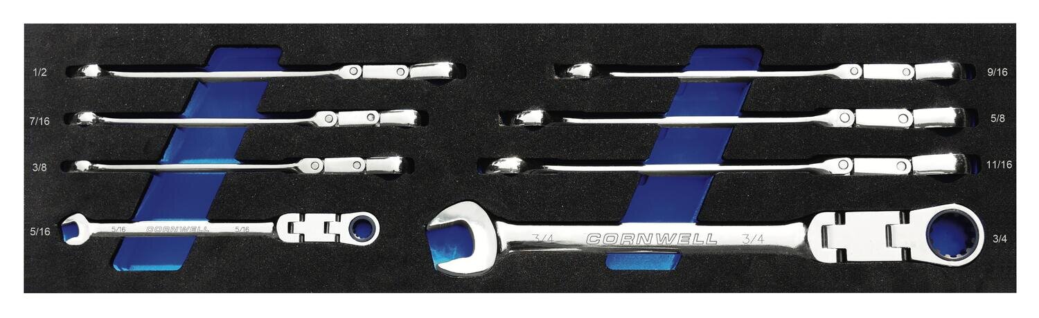 CRW8SDFB - 8 Piece 120T SAE Double Flex Ratcheting Combination Wrench Set