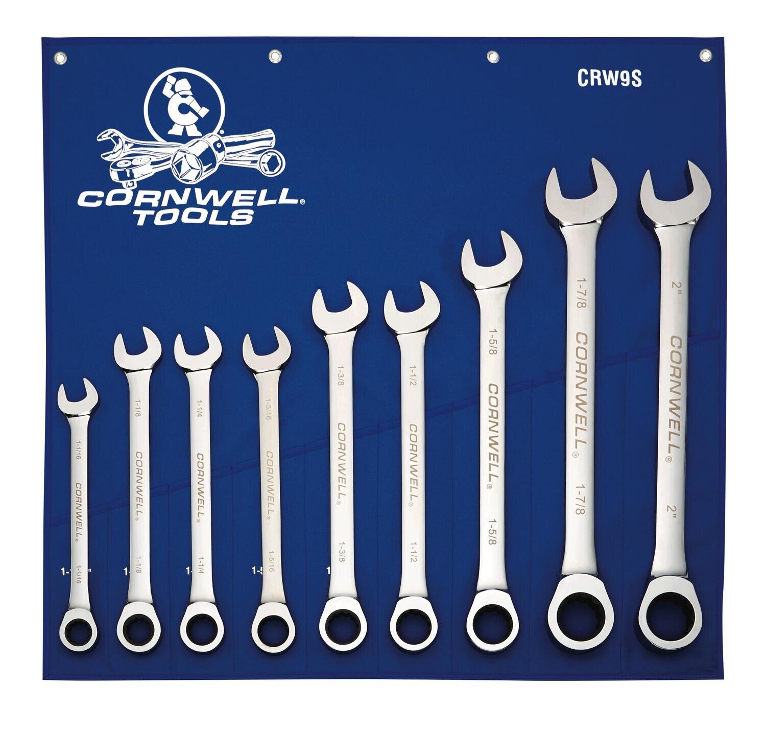 CRW9S - 9 Piece 72-Tooth SAE Large Ratcheting Combination Wrench Set