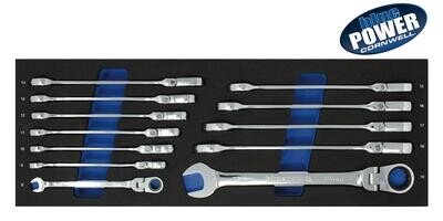 BPRW12MFST - 12 Piece 72-Tooth bluePOWER® Metric Flex Combination Ratcheting Wrench Set
