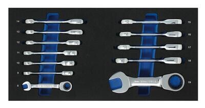 BPRW12MSST - 12 Piece 72-Tooth bluePOWER® Metric Stubby Ratcheting Combination  Wrench Set